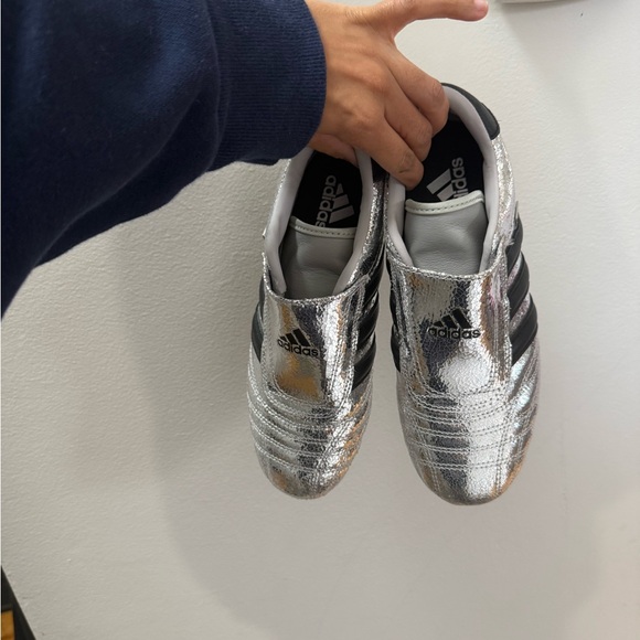 Adidas Metallic Silver Sneakers with Black Stripes - Picture 3 of 3